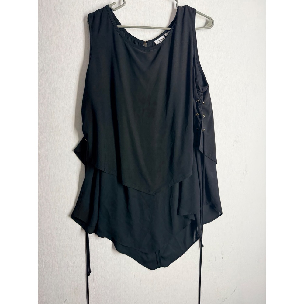 Cato Woman Black Sleeveless Layered Lace Up Side Blouse Plus Size 18/20W Top
